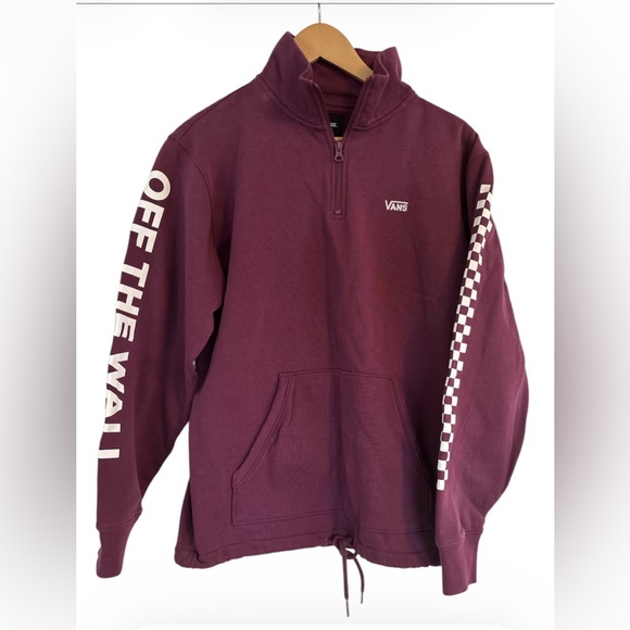 Vans Other - Vans Men's Burgundy Quarter Zip Pullover with Sleeve 'OFF THE WALL' SZ S